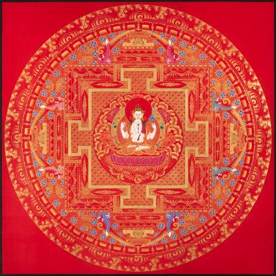 Green Tara Mandala Thangka Painting | Bright Red Mandala | Perfect For Wall Decoration | Travel Thangka Art | Spiritual Gift